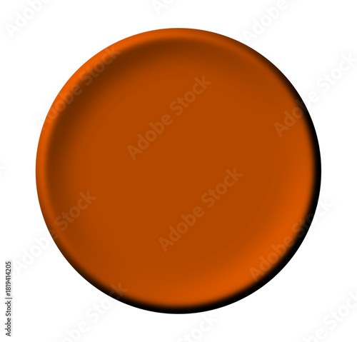 A simple three-dimensional burnt orange circular button isolated on a plain white background.