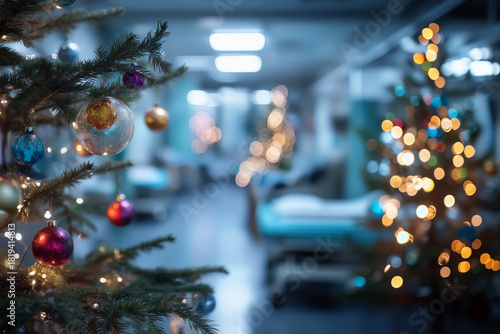 Christmas trees bringing a touch of holiday cheer to a hospital ward, offering hope
