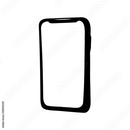 Silhouette of a Modern Frameless Mobile Phone, White Screen, Simple Design