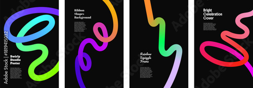 Line gradient curve ribbon background squiggle wave poster rainbow color blend into a playful abstract shape. Fluid spiral energy forms a modern vector pattern ideal for kid friendly neon banners.