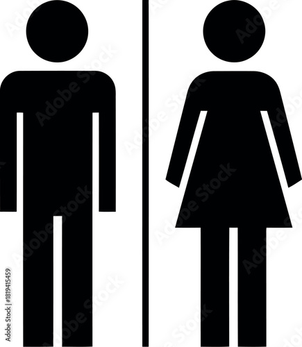 Iconic black silhouettes of male and female restroom signs