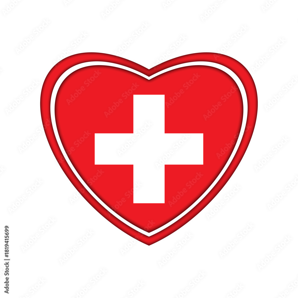 Obraz premium Switzerland flag, heart, badge, emblem