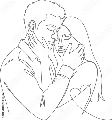 Tender embrace of a couple captured in minimalist line art