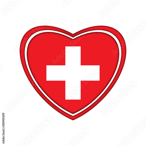 Switzerland flag, heart, badge, emblem