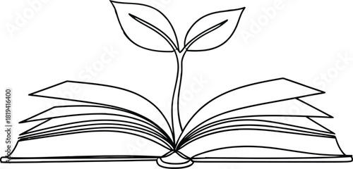 Open book with plant growing from pages illustration