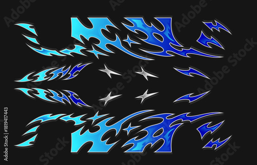 Blue light neo tribal with stars livery design set for racing drift cars