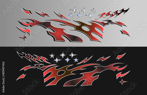 Red and black tribal livery design set for racing drift cars 