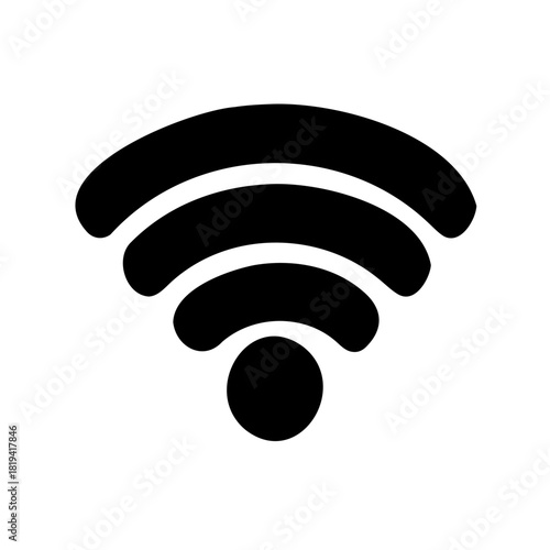 Standard black wireless network symbol for connection on white background