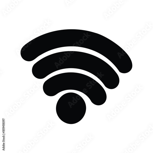 Black Wifi Symbol on White Background representing wireless internet connectivity availability