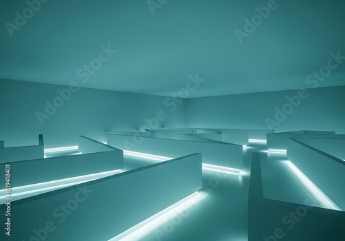 Illuminated labyrinthine structure with teal luminescence and a modern feel
