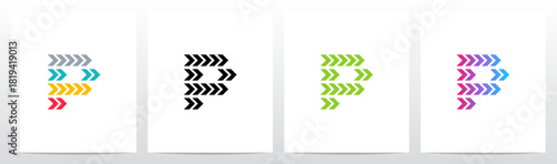 Forward Arrow Turn Pointing Right Play Letter Initial Logo Design P