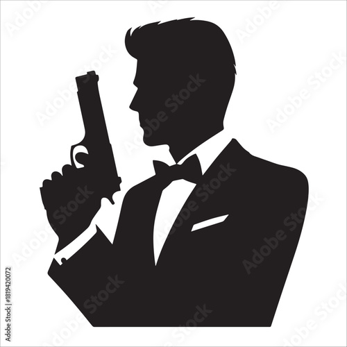 Secret Agent Silhouette With Gun Icon