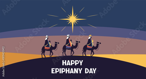 Happy Epiphany Day Three Wise Men on Camels Under a Guiding Star
