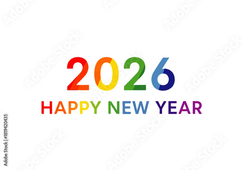Colorful 2026 Happy New Year graphic on white background.
