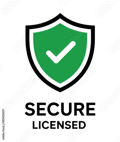 A green shield with a white checkmark indicates a secure licensed status.