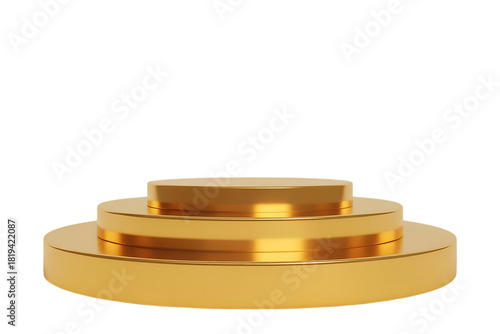 A gleaming golden three tiered circular podium representing achievement and success isolated on transparent background