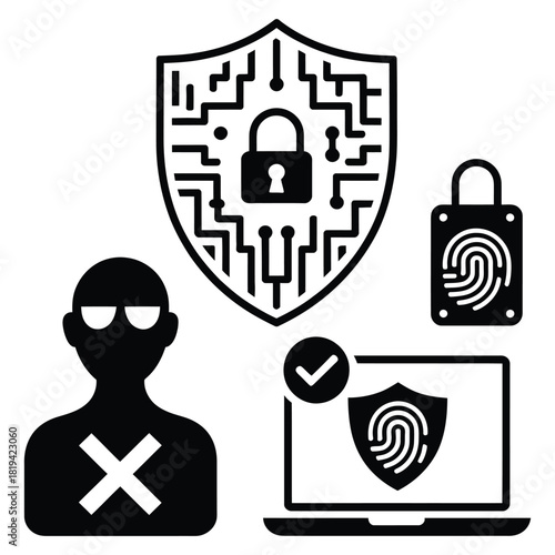 Cybersecurity threat and data protection with shield isolated on