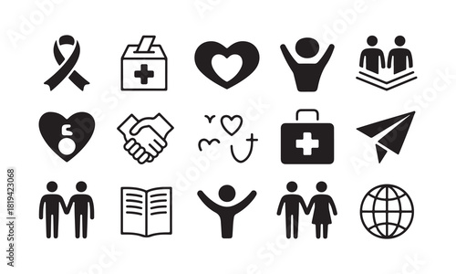 Humanitarian aid, community, charity vector icons
