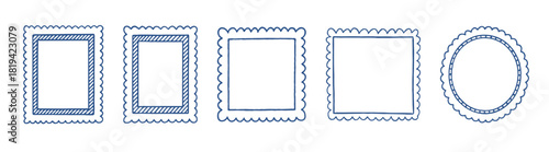 Hand drawn whimsical and vintage borders for greeting cards, wedding and birthday invitations. Wavy doodle frames in cute coquette coastal style on transparent background.