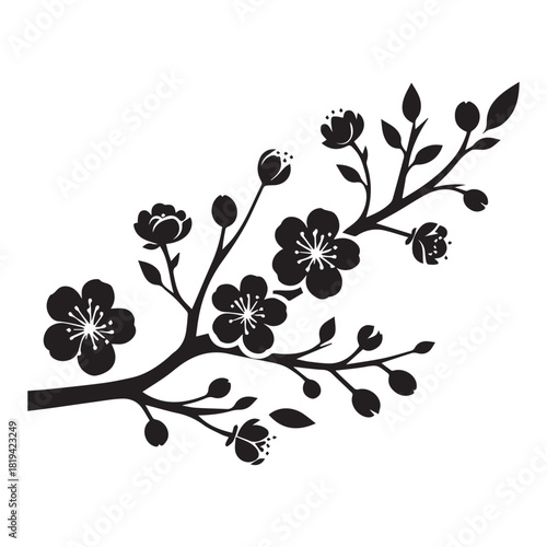 “Black Blossom Branch Clipart for Design Projects”