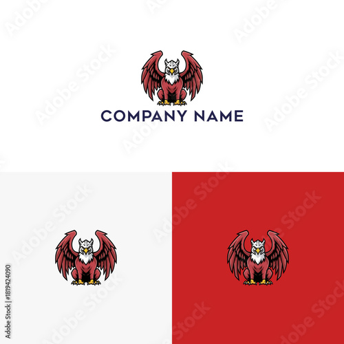 Majestic Red Griffin Logo Emblem of Power and Mythical Strength for Your Brand Identity