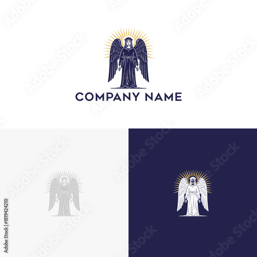 Angel Icon Logo Design with Wings and Halo for Spiritual or Religious Business
