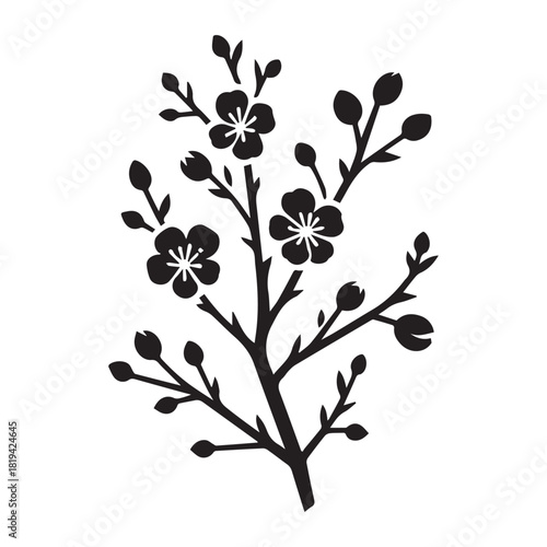 “Black Blossom Branch Clipart for Design Projects”