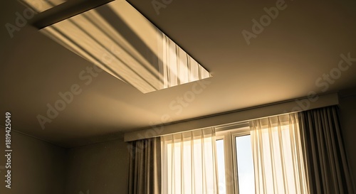 Serene interior of a room, featuring soft morning light and minimalist design