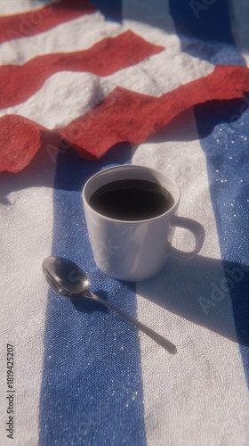 a cup of black coffee sits on the table