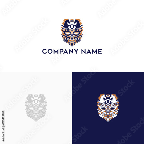 Decorative Mask Emblem Intricate Ornamental Design for Crafts and Artistic Ventures