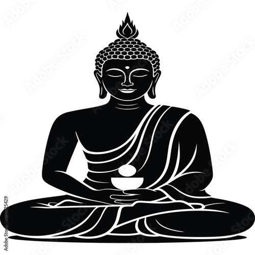 Silhouette of buddha meditating isolated on
