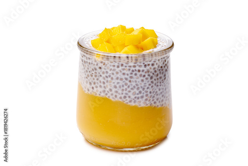 Single serving layered mango treat, Portable mango and chia seed pudding for healthy snacking