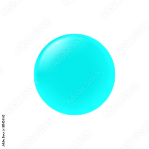 A vibrant cyan sphere with a glossy, reflective surface and a soft highlight, isolated on a white background.