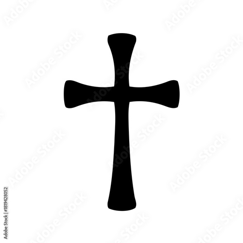 Stylized black christian cross symbol isolated on pure white. Vector