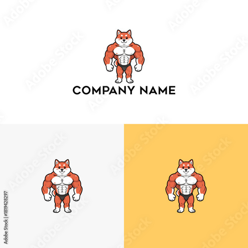 Fitness Shiba Inu Logo Buff Dog Mascot for Gym, Training, and Health Brand Identity