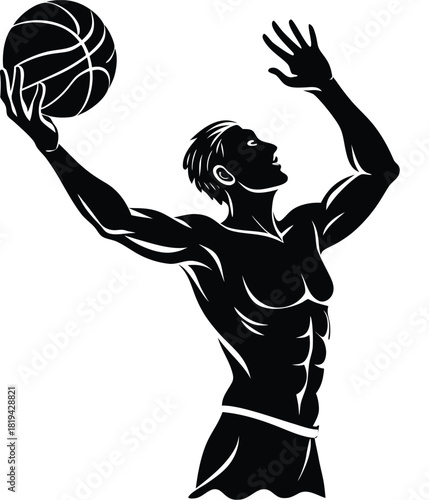 Dynamic water polo player throwing ball silhouette vector, bold athletic pose, clean outlines, perfect for sports logos, team branding, action illustrations, fitness designs, and athletic themes.