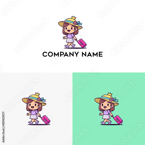 Traveler Logo A Cute Cartoon Character with a Suitcase, Perfect for Travel Businesses!