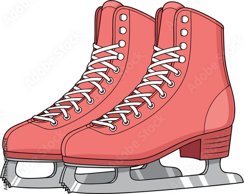 Red ice skates illustration with white laces, perfect for winter sports, recreation, and holiday design elements. detailed figure skating footwear.