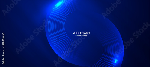Blue abstract background with glowing concentric circular lines.