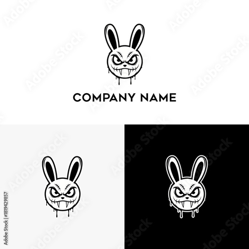 Sinister Rabbit Logo Design with Dripping Blood and Company Name - Vector Illustration