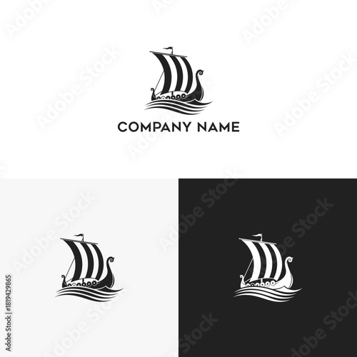 Viking Ship Logo Design Concept for Business Branding. Classic Nautical Theme Emblem