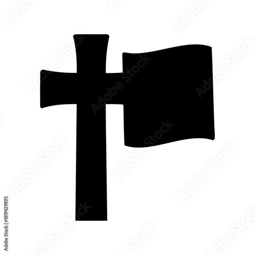 Stylized christian cross and waving flag silhouette icon Vector