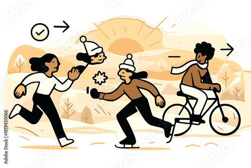 Frosty Sunrise Hills. Sunrise over frosty hills. Soft snow on rolling hills, warm pastel sky, trees and fields