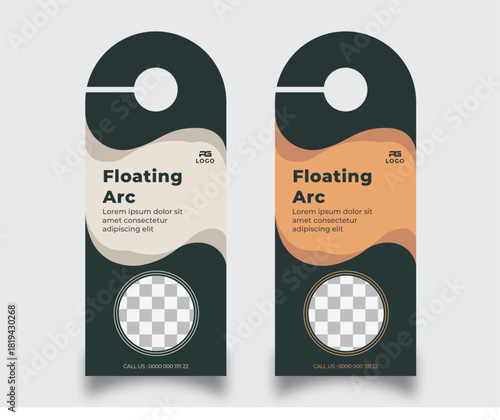 Elegant door hanger designs with abstract shapes and customizable photo placeholders isolated on white background