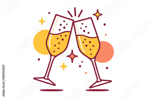 Festive Champagne Clink. Champagne Glasses Clinking. Two elegant champagne glasses in mid-air, gently clinking
