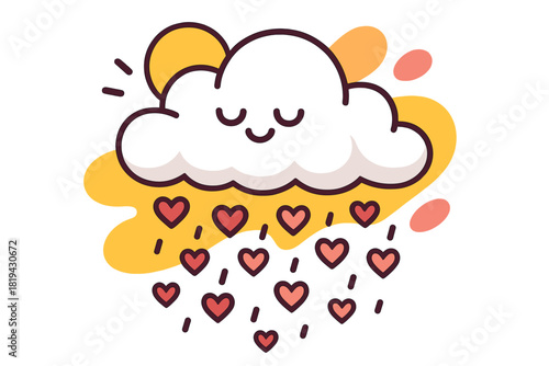 Heartfelt Snowfall. Cloud Snowing Little Hearts. A fluffy cloud gently releasing a flurry of small