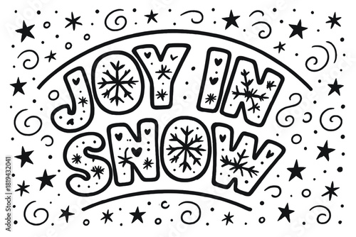 Snowy Joy Letter Art. Joy in Snow — Decorative Display Lettering: chunky outlined letters filled with