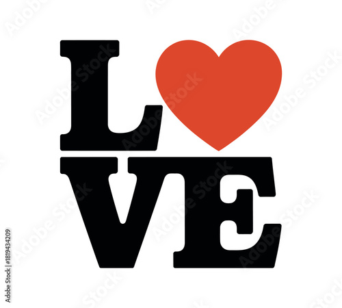 The word 'LOVE' is spelled out with a red heart symbol replacing the letter 'O'.