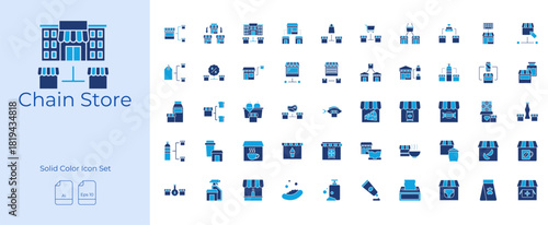 Chain Store Solid Color Editable Icons set