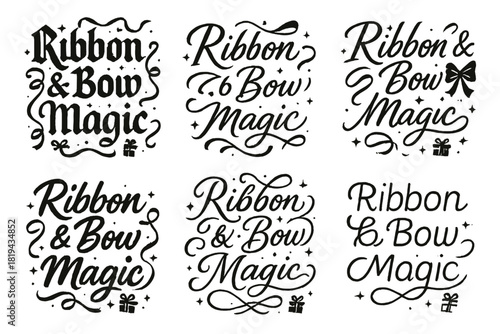 Calligraphy Ribbon Magic. Ribbon & bow magic. Create a calligraphy lettering illustration of the phrase: